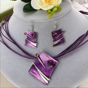 Leather Boho Necklace And Matching Earrings Set